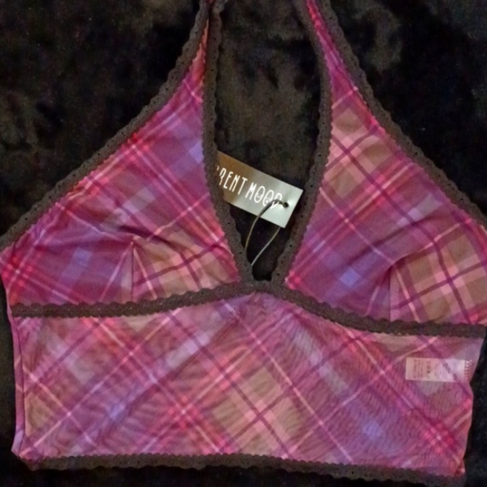 DollsKill Plaid Pink & Purple Halter Bralette